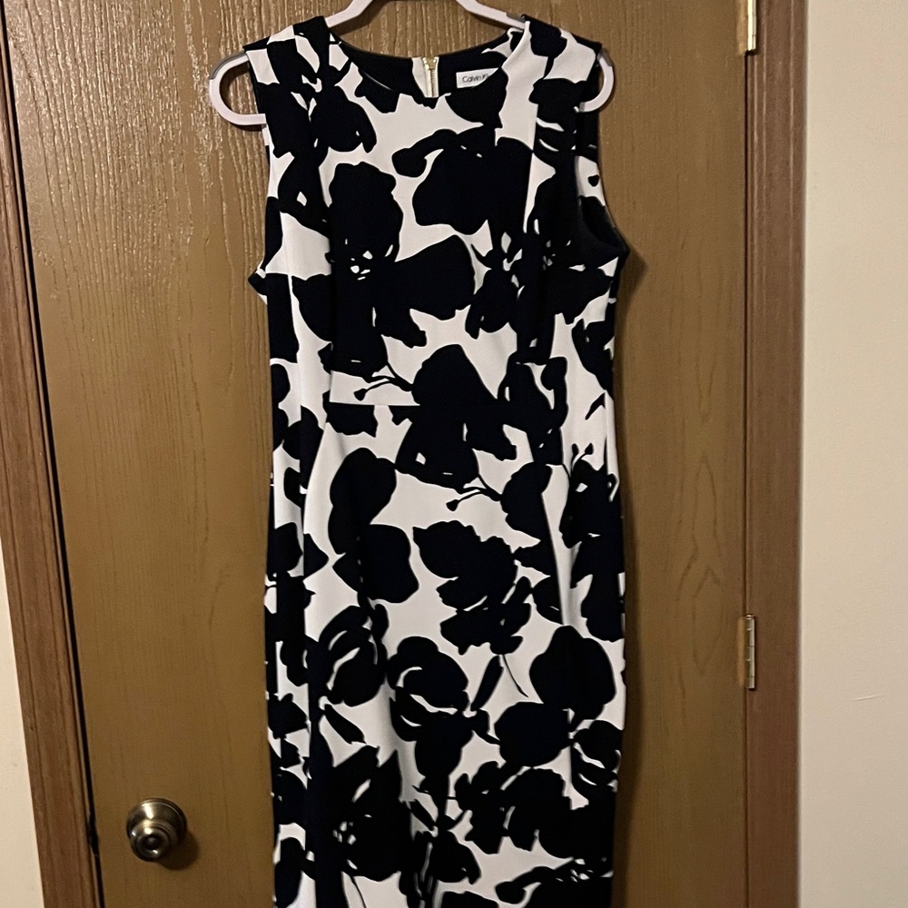 Calvin Klein Black and White Midi Dress